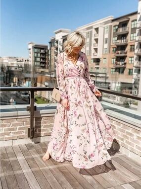 Pink Lily Blush Pink Floral Wrap Maxi Dress NWOT
